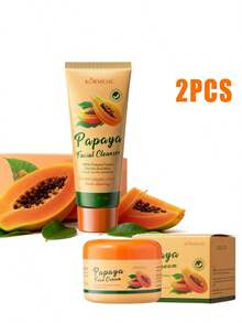 木瓜面部护理保湿三件套 - 木瓜保湿霜、木瓜洁面乳、木瓜沐浴皂，多效合一护肤组合 - 黃色 - 查看 13