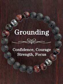 熔岩红虎眼石接地串珠手链：力量、勇气、吸收负能量，男士宝石手链冥想饰品，适合日常佩戴和送礼 - 彩色 - 查看 1