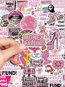 50pcs Pink I Love Money Sticker Funny Aesthetic Decals For Laptop Luggage Guitar Fridge Stationery Phone Case Sticker - Multicolor - View 3