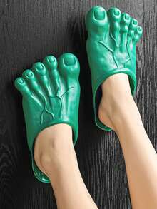 青少年趣味大脚趾拖鞋，套脚式，轻便柔软，适合日常穿着，可作电视节目道具、万圣节道具，包头拖鞋（鞋面不对称纹理，凹凸图案）（尺码 36-41 均码）