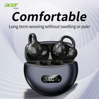  [Official Genuine] Acer OHR511 Bluetooth Earphones, Ear-Hook Design With Display Screen, Charging Case, Non-In-Ear OWS Wireless Earphones, Stereo Bass, Noise Cancelling, Low Latency, Comfortable Fit, Suitable For Study, Business, Sports, Running, Cycling, Compatible With Multiple Devices Like Phones, Tablets, Laptops, Recommended Christmas & Valentine's Day Gift