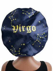 1pc Satin Sleep Cap, 12 Zodiac Patterns, Customizable, Wide Elastic Design, Suitable For Sleeping Wear - Royal Blue - View 19