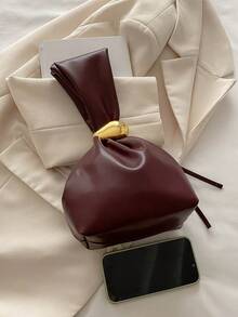 1pc Solid Color PU Leather Handbag, Burgundy Ancora Design, Women's Personalized Mini Cloud Pleated Bag With Metal Decor Zipper Closure, Suitable For Daily And Outdoor Use - Màu Đỏ Sâu - Xem 5