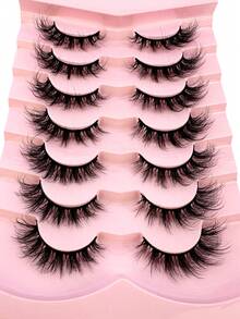 7 Pairs Half Lashes Cat Eye False Eyelashes Manga Eyelashes Short Soft 3d Faux Mink Eyelashes Natural Makeup,Gift For Women & Girl,7mm-16mm,False Eyelashes Natural,Ultra-Light,Long-Lasting,Enlarged Double Eye,Handmade,Soft,Skin-Friendly,Individual Lashes,Cat Eye Lashes,Professional,For Women-808 - 黑色 - 查看 2