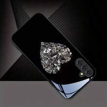 Glossy Heart Print Phone Case, Premium Glass Material, Compatible With S25, S24, S23, S22, S21, S20, And A-Series Models, Compatible With IPhone 17, 16, 15, 14, 13, 12, 11 Pro Max, Perfect As A Christmas Gift For Women. - 黑色 - 查看 4