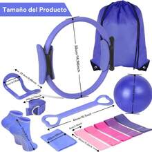 13PCS Pilates Kit, Juegos de Equipos de Fitness para el Hogar, 9.8 Inch Pelota de Yoga, Bandas de Resistencia, Anillos de Tensión, Anillos de Masaje, Equipo de Fitness Portátil - negro - Ver 6