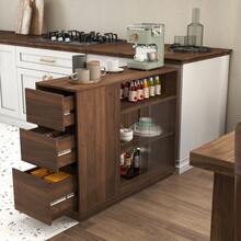 JULONGC Kitchen Sideboard, Small Countertop Organizer, Tabletop Cabinet With 2 Glass Sliding Door,3 Side Drawers & 1 Small Display Shelves, Counter Cabinet For Kitchen, Living Room, Dinning Area - quả óc chó - Xem 7