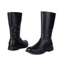 2025 Men's High-Top Leather Riding Boots & COSPLAY & Side Zipper Simple Men's Boots Round Toe Rubber Thick Sole Tall Boots & Black & Chocolate Brown - Black - View 17