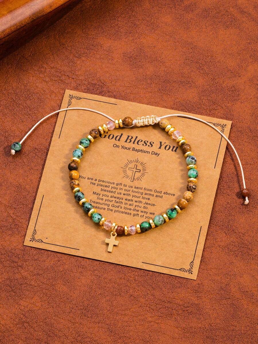 1pc Personalized Faith Cross Colorful Bohemian Beaded Bracelet - Color - View 1