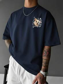 Camiseta de moda de manga corta con estampado de graffiti de verano para hombres GRDR, adecuada para el verano - Azul Marino - Ver 3