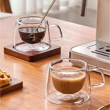 YWDL-taza de café de cristal de doble pared, 200ml, taza de Espresso resistente al calor, taza con aislamiento térmico para Latte, capuchino, juego de vajilla de té - 1 pieza estampada - Ver 6