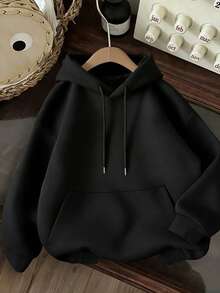 Women's casual jumper, Large front pocket，Relaxed fit, Soft fabric, Street style, Comfortable for everyday wear, Suitable for autumn/winter, Graphic lettering design, Designed for young women - 黑色 - 查看 4