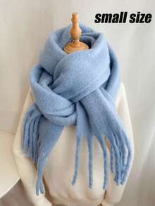 1pc Men's Solid Color Thick Warm Scarf, Fashionable Tassel Design Versatile Shawl, Suitable For Daily Warmth And Outfits, Autumn/Winter Season