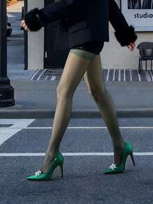 1 Pair Plus Size Women's Skin-Friendly Silky Sheer Pantyhose | Smooth, Sexy, Confident Charm Display - Dark Green - View 9