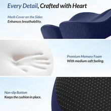 Gel Seat Cushion For Office Chair And Car Seat With Ergonomic Zoning Memory Foam Chair Cushion For Sciatica Lower Back Tailbone Pain Relief And Intimate Ventilation Non-Slip And Airy Cover - 藍色 - 查看 8