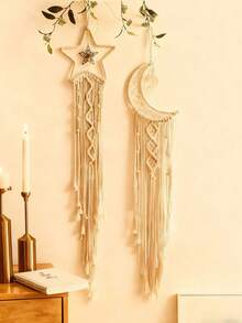 1 Set Handmade Woven Linen Star & Moon Wall Decor. This Is A Bohemian-Style Home Decoration Hanging. Suitable For Ramadan, Home Decor, Wedding Decor, Living Room Decor, Bedroom Decor. Can Be Used As A Holiday (Excluding Lighting), Home Decor, Room Decor, Wall Hanging Gift, Birthday And Graduation Gift.