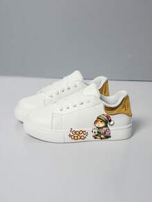 儿童休闲运动鞋，新款春秋时尚可爱卡通印花透气软底学生白色鞋 - 金色 - 查看 2