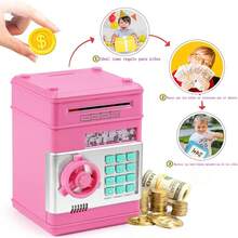 Jarra Dinero Electrónico Juguete, Caja Fuerte para Niños, Cajero Automático, alcancía con contraseña/música,Regalo Cumpleaños Navidad para Niños Y Niñas, Regalo Navidad - Rosa - Ver 4