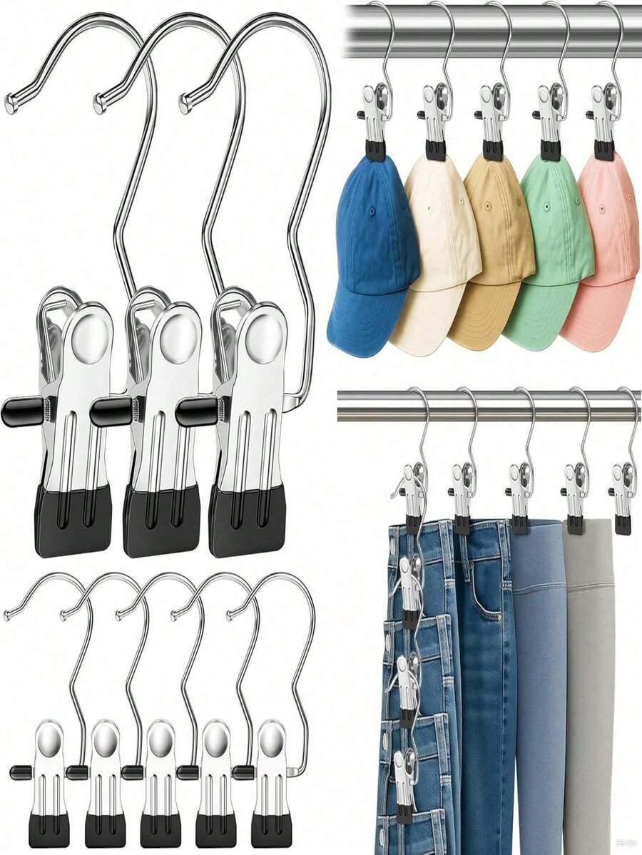 10-Piece Pack Of Stainless Steel Clothespins, Clothes Clips With Hooks, Can Be Used As Trouser Racks And Wardrobe Storage Racks, Suitable For Clothes, Towels And Sheets, A Must-Have For The Laundry Room On Holidays!