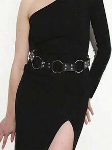 A Black Leather Wide Belt For Women, Designed With An Eastern Waist Style, Suitable As A Vintage Waist Accessory For Halloween Parties And Outfit Coordination. - 黑色 - 查看 2
