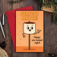 1pc "PERFECT MATCH! Happy You Swiped Right!" Playful Valentine's Day Greeting Card, Marshmallow Design, Best Gift For Your Loved One, High-Quality Card With Envelope (12x17cm)/(4.72x6.7in) - Multicolor - View 5
