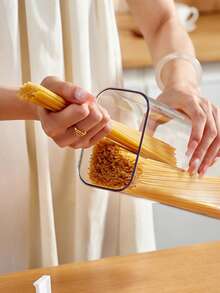 1个食品密封储物盒 - 白色透明带盖食品密封罐，塑料材质，适用于储存谷物、意大利面、豆类、零食和干货，冰箱食品储藏室储物盒 - 4种尺寸，厨房用具，家用厨房甜品店，厨房配件，烘焙工具 - 白色 - 查看 6