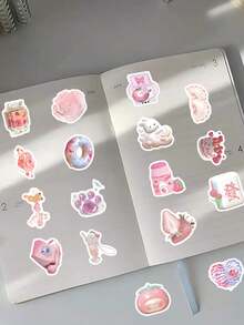 103 Stück Rosa Ästhetik Aufkleber Set, enthält süße Donut, Erdbeere und Retro Handy Muster, träumerische Aufkleber für Mädchen, geeignet für Tablet, Gepäck, Wanddekoration, Scrapbooking, Tagebuch, Laptop, Handy - Pink - Übersicht 5