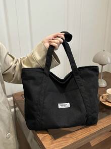 Women's Fashionable And Casual Tote Bag, Large Capacity Corduroy Handbag, Lightweight And Durable Outdoor Handbag, Spacious And Versatile, Zipper Closure, Polyester Lining, Suitable For Autumn And Winter Travel, Shopping And School, Perfect For Daily Commuting, Foldable, Solid Color And Simple Design, Suitable For Women's Work And Casual Occasions. - Multicolor - View 2