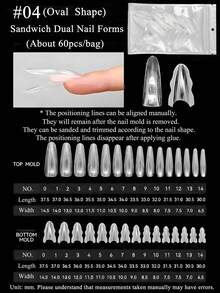 FULL BEAUTY 60 szt. owalnych, migdałowych form do przedłużania paznokci, form pośrednich, podwójnych form do paznokci, szybko budujących, żelowych, akrylowych, sztucznych paznokci, przedłużających narzędzie do manicure - Przezroczysty - Zobacz 12