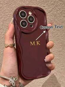 1 Stück cremefarbene wellenförmige personalisierte Paardesign Handyhülle mit Schrift, Herzform, Name, Phrase, personalisierter Unterschrift, stoßfest, dick, ewige Handyhülle, doppellagiger Komplettschutz, kompatibel mit Apple 13/14/15/16 und 17 Pro Max - Bordeaux - Übersicht 3