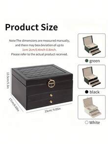 Brodark صندوق مجوهرات جلدي فاخر ثلاثي الطبقات، صندوق تخزين مجوهرات كبير السعة للعقود والأقراط والأساور والخواتم، شائع على الإنترنت - الأسود - مشاهدة 4