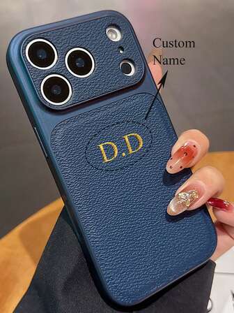 Étui de téléphone en faux cuir doré personnalisé, compatible avec 17 Pro Max, 17 Air, 17, 16, 15, 14, 13 Pro Max, protection anti-choc pour l'objectif