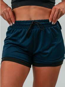 Women's 2 In 1 Double Pocket Fitness Shorts With Hidden Cell Phone Pocket Gym Walking Workout Shorts