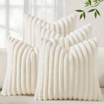4pcs Solid Color Pillow Covers, Can Be Used As Faux Rabbit Fur Sofa Cushion Covers, Home Decor