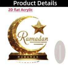 1pc 2D Acrylic Flat Ramadan Moon & Star Decor, Religious Theme, Modern Style, Desktop Placement, No Electricity Required, Multipurpose Use, Ideal Gift - Multicolor - View 3