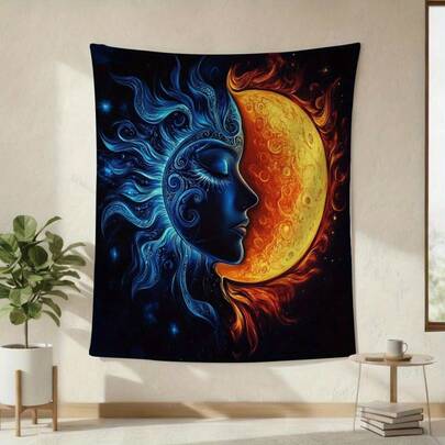 Spiritual Sun Moon Duality Throw Southwestern  Premium Jacquard Weave Blanket – Minimalist Contemporary Design