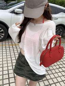 Sheer, Relaxed Fit Slim Fit Long Sleeve T-Shirt For Women, Lightweight, Sun Protection, Air Conditioning Cover - White - View 2