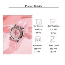 6件套甜美清新儿童石英手表+手链项链戒指耳环，搭配可爱卡通腕表，节日礼物，年末促销（不含礼盒） - 粉色 - 查看 5