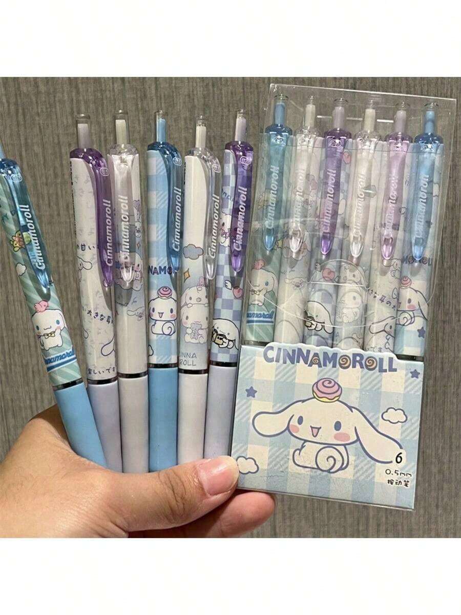 6pcs Cute Cartoon Design Neutral Ink Ballpoint Pen, 0.5mm Smooth Writing Quick Drying Retractable Pen, Kawaii Student-Style Office School Supplies, Perfect Christmas Gift