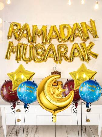 21 st Ramadan-välsignelsebokstavsballongset, inkluderar Ramadan-välsignelsebanderollballong, stjärn- och måneballonger, lämplig för Ramadan-firandeaktiviteter, Eid-festtillbehör, Eid-dekoration, Ramadan Kareem, Ramadan Mubarak, Eid Mubarak