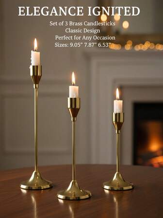 3/6件套优雅金属烛台 - 简约金色黑色烛台桌面摆件，适用于婚礼、派对、家居装饰和节日庆典，节日中心装饰品 | 精致餐具 | 金属材质，烛台装饰