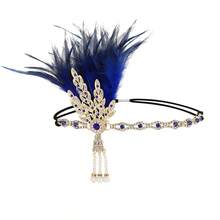 1件1920年代风格羽毛头饰，女士款，复古树叶图案拼接发箍，适合化装舞会、单人派对，优雅高端的万圣节服装配饰