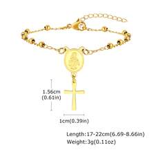Pulsera de oro con cadena de cuentas espaciadoras de acero inoxidable y cruz de la Virgen María para mujeres - Dorado - Ver 2