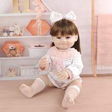 55CM Little Dimple Reborn Doll With Full Body Soft Vinyl 22Inch Lifelike Soft Touch High Quality Dolls Birthday Gifts Playhouse Toys - Pink - View 2