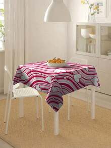 1件情人节桌布，涤纶材质，粉色波浪爱心图案，爱心图案，防污防皱，适用于厨房、餐厅和野餐装饰，情人节礼物，家居用品，家居装饰，节日装饰，情人节装饰