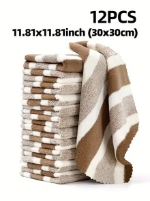 Bộ 12 khăn mặt bằng vải lông san hô mềm mại, kích thước 30x30cm, nhanh khô và thấm hút cao | Khăn đa năng dùng để lau mặt, lau tay, lau bếp và phòng tắm. - Nhiều màu - Xem 9