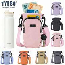 TYESO Crossbody Water Bottle Bag In Three Sizes With Cell Phone And Key Pocket, Adjustable Strap, 1 Piece Portable Water Bottle Holder For Casual Outdoor Use With Shoulder Strap, Accommodates 32oz Bottles, Water Bottle Holder Bag With Phone Pocket, Water Bottle Pouch With Crossbody Strap For Hiking, Trail, Travel, Camping (Water Bottle Not Included, Random Letter On Bag Surface), Back To School Supplies - 灰色的 - 查看 2