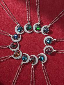 1 件 - 12 件复古夜光月亮 12 星座吊坠项链、派对生日礼物和日常佩戴 - 銀色 - 查看 5