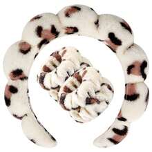 1pc Facial Headband / 2pcs Facial Wristbands / 3sets Spa Headband, Makeup Headband, Facial Headband, Skincare Headband, Pink Velvet Fluffy Sponge Headband, Bow, Scrunchie, Spa Headband, Wristband, Women And Girls Hair Accessories Set