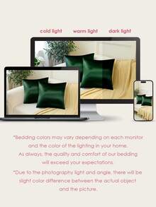 1pc Solid Color Satin Pillowcase, Texture Comparable To Silk Pillowcase, No Filling Included, Fashionable And Romantic Decorative Pillowcase, Suitable For Bedroom/Dorm/Sofa/Lounge Chair, Ideal Gift For Loved Ones Or Friends. Machine Washable - Dark Green - View 7